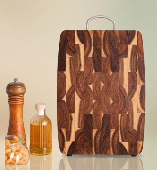 Solid Wood Geometric Grid Cutting Board